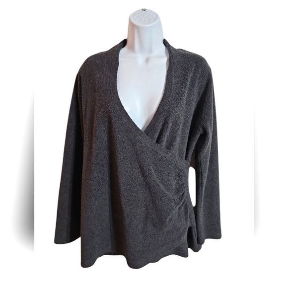 Soft Surroundings Petite Medium Charcoal Faux Wrap V-Neck Cozy Sweater Preppy - Picture 2 of 6